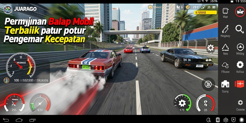 Screenshot gameplay JUARAGO menampilkan aksi balap yang mendebarkan.