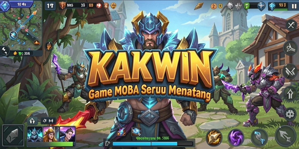 Tampilan gameplay seru dalam KAKWIN dengan karakter dan strategi MOBA.