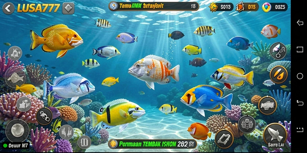 Screenshot LUSA777 menampilkan aksi seru dalam permainan tembak ikan.