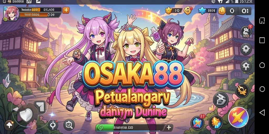 Tangkapan layar utama OSAKA88 menampilkan aksi seru karakter anime.