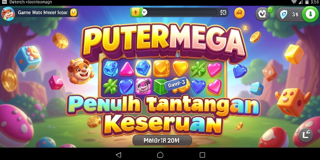 Tangkapan layar PUTERMEGA menampilkan gameplay seru Match-3 dengan grafis cerah.