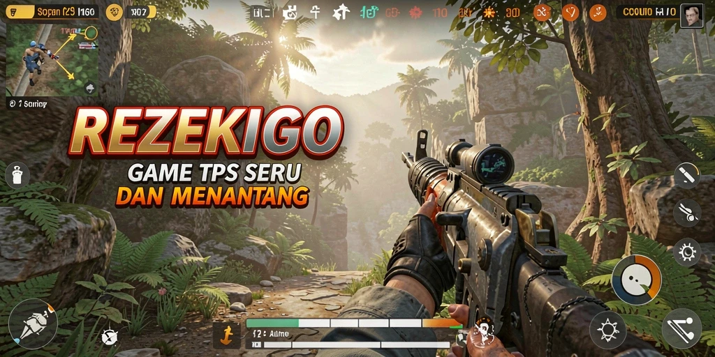 Screenshot gameplay seru dari REZEKIGO menunjukkan aksi tembak menembak yang mendebarkan.