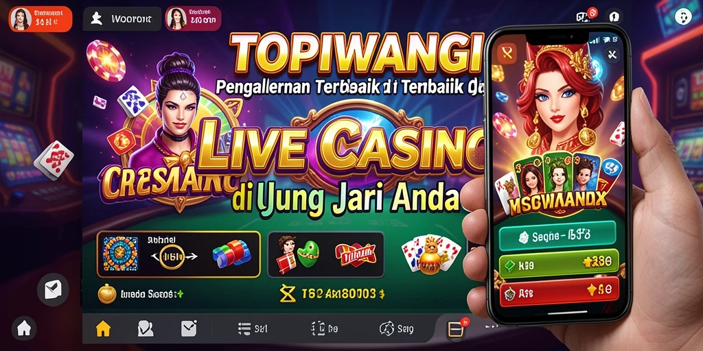 Screenshot gameplay TOPIWANGI menampilkan dealer langsung dalam suasana kasino.